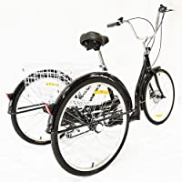 SENDERPICK - Tríciclo de Bicicleta para Adultos de 6 velocidades con 3 Ruedas- 26 Pulgadas- con Pedal- con Cesta Blanca…